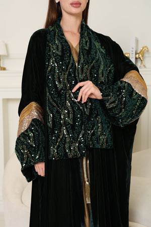 Green Embroidered Velvet Abaya