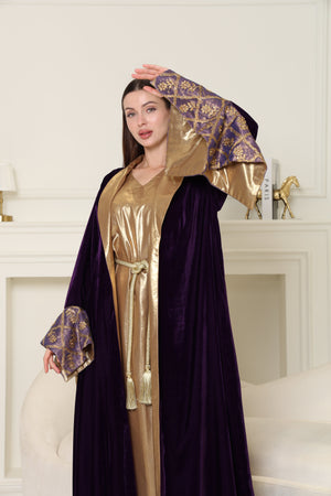 Purple Embroidered Velvet Abaya