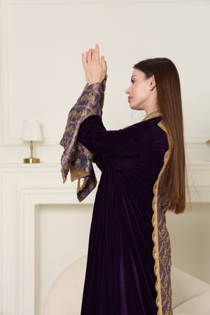 Purple Embroidered Velvet Abaya