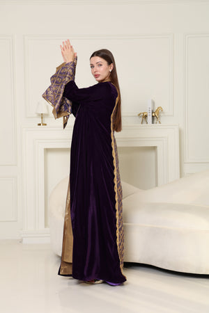 Purple Embroidered Velvet Abaya