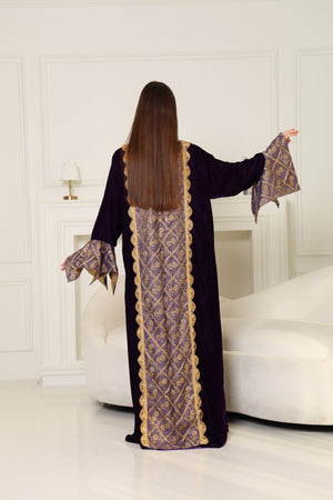 Purple Embroidered Velvet Abaya