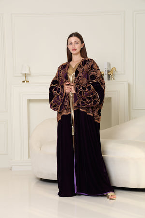 Dark Purple Cut-Out Velvet Abaya