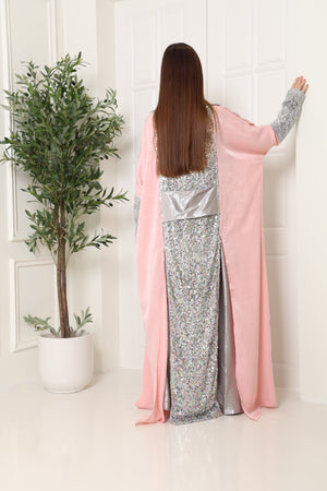 Pink Embroidered Crepe Satin Kaftan