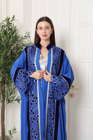 Blue Cut-Out Crepe Abaya