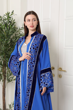 Blue Cut-Out Crepe Abaya
