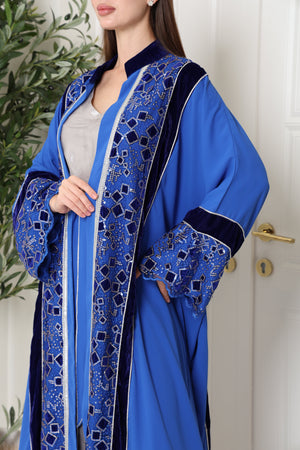 Blue Cut-Out Crepe Abaya