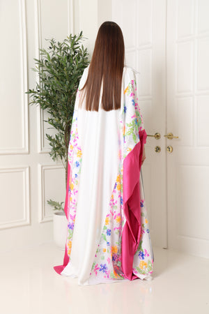 White Embroidered Crepe Satin Abaya