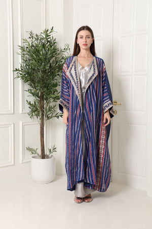 Navy Embroidered Linen Abaya