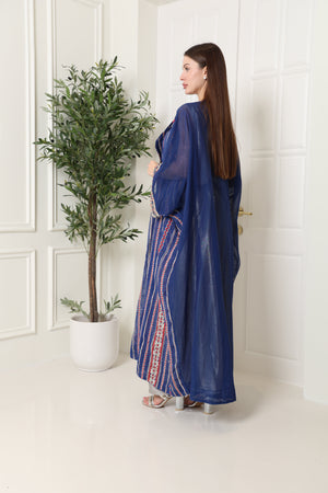 Navy Embroidered Linen Abaya