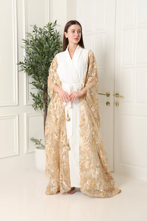 Off White Embroidered Tulle Kaftan