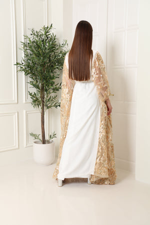 Off White Embroidered Tulle Kaftan
