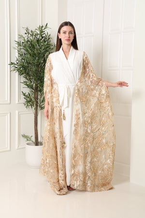 Off White Embroidered Tulle Kaftan