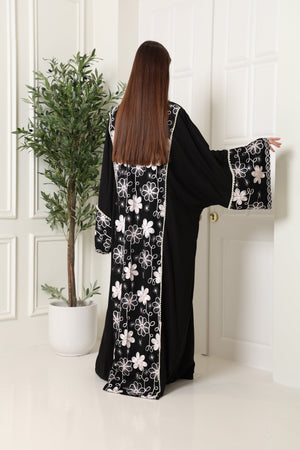 Black Embroidered Linen Abaya