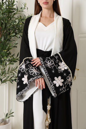 Black Embroidered Linen Abaya