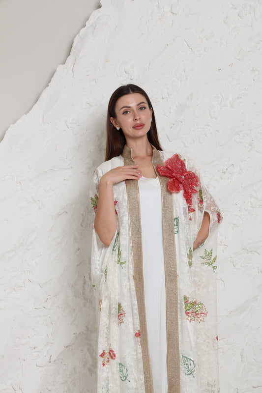 Off-White Tulle Evening Kaftan Set