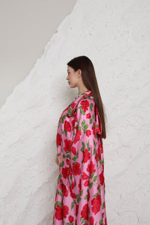 Pink Crepe Satin Evening Kaftan