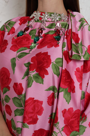 Pink Crepe Satin Evening Kaftan