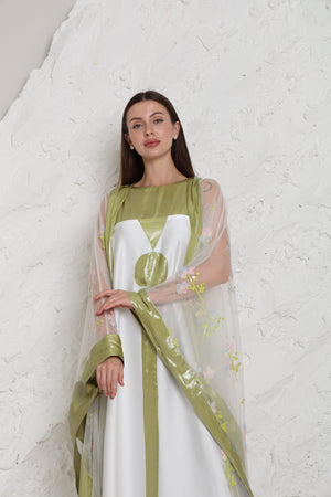 Off White Embroidered Organza Kaftan