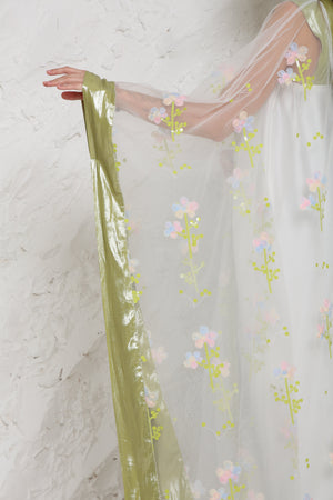 Off White Embroidered Organza Kaftan