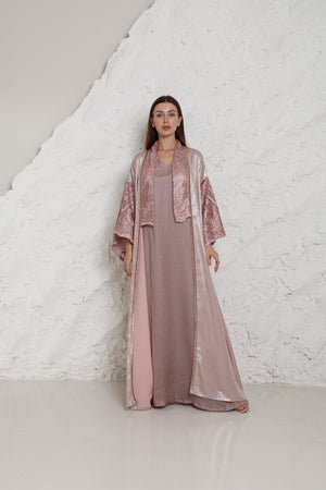 Pink Cut-Out Metalic Georgette Abaya