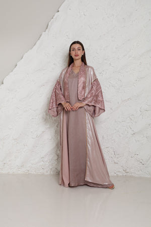 Pink Cut-Out Metalic Georgette Abaya
