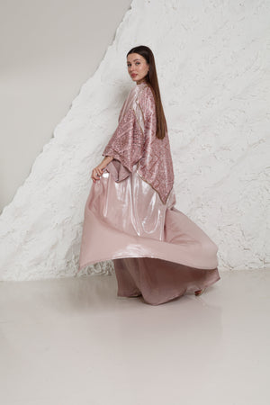 Pink Cut-Out Metalic Georgette Abaya