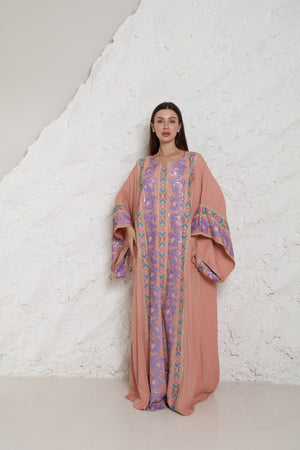 Pink Embroidered Crepe Kaftan
