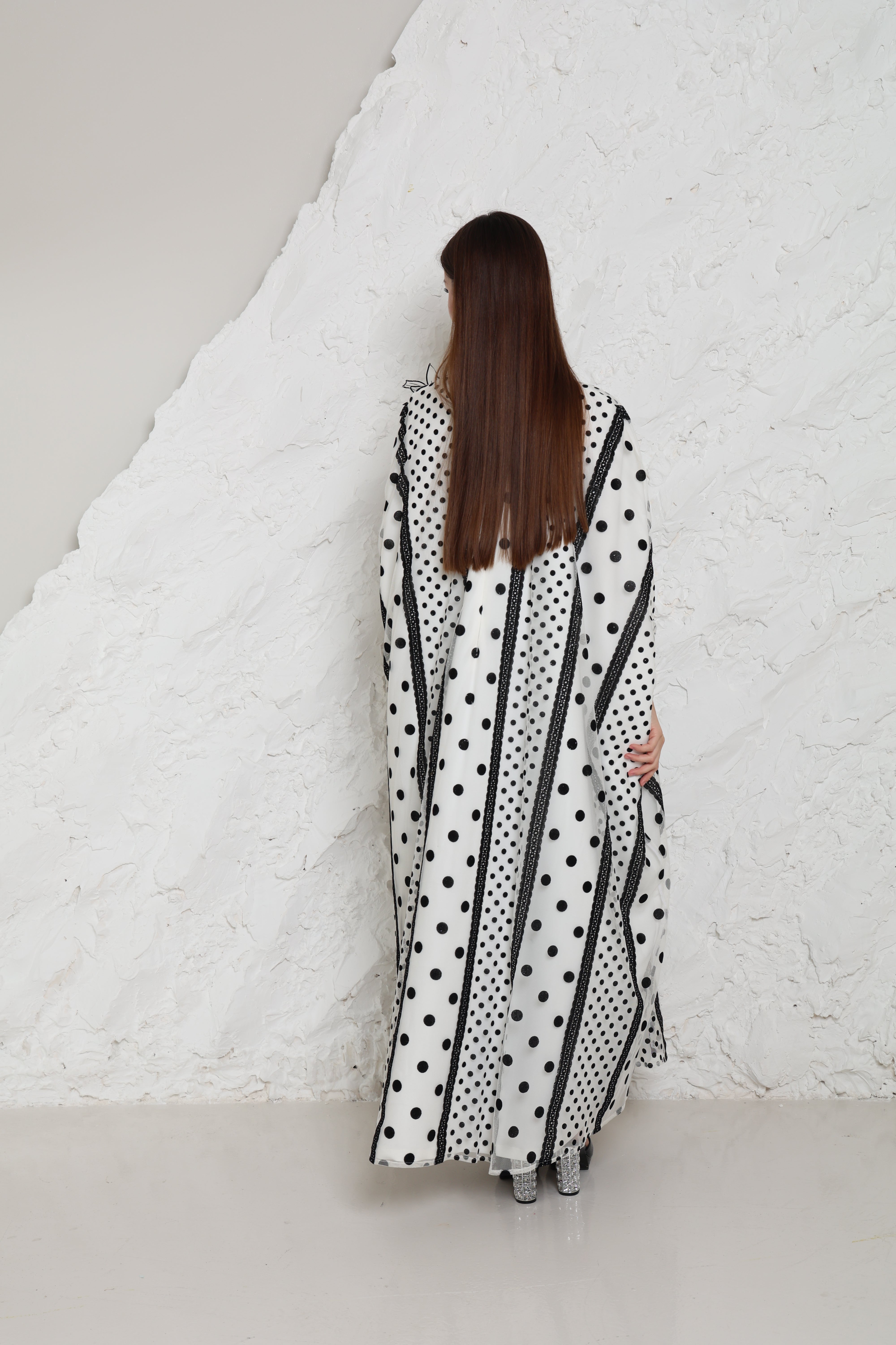 White Cut-Out Tulle Kaftan