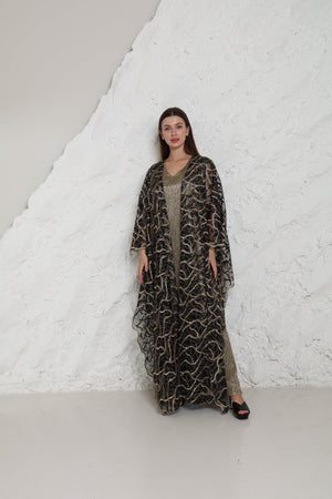 Black Embroidered Tulle Abaya