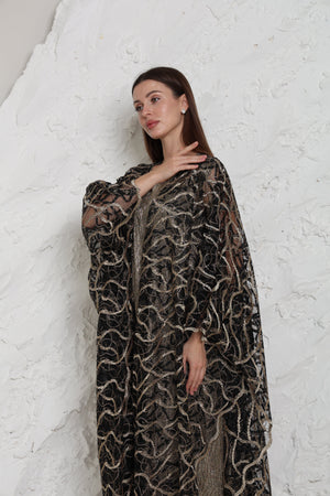 Black Embroidered Tulle Abaya