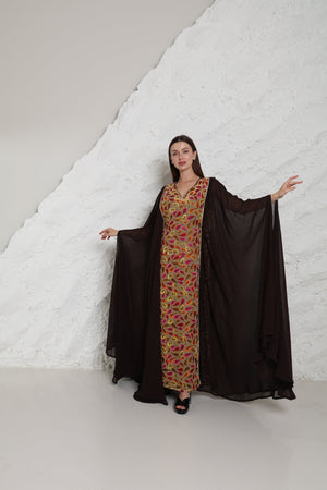 Brown Embroidered Georgette Kaftan