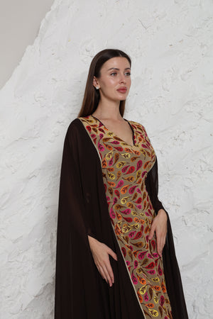 Brown Embroidered Georgette Kaftan