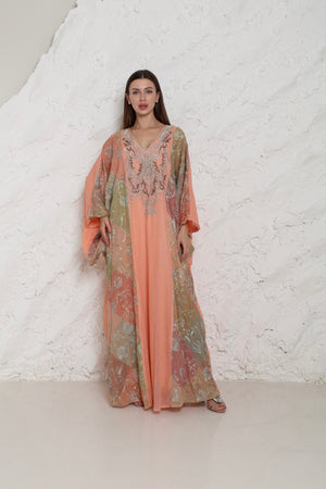 Peach Embroidered Cotton Kaftan