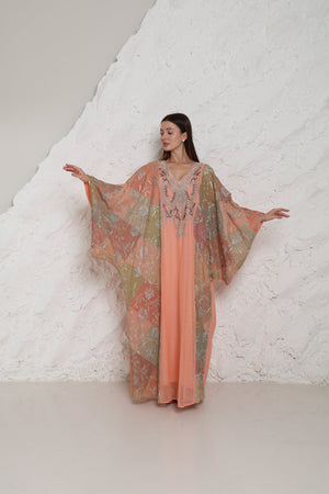 Peach Embroidered Cotton Kaftan