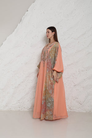 Peach Embroidered Cotton Kaftan