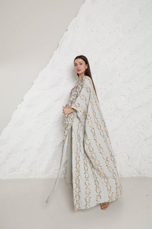 Grey Embroidered Linen Abaya