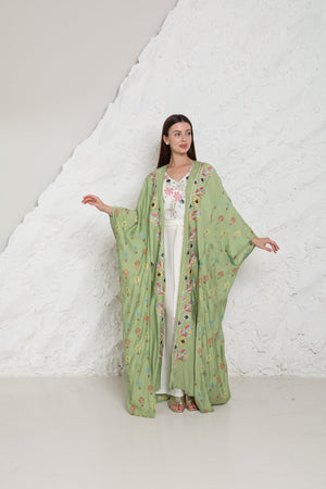 Light Green Embroidered Linen Abaya