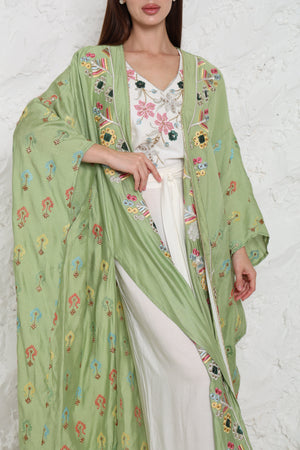 Light Green Embroidered Linen Abaya