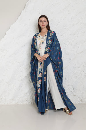 Navy Linen Abaya with Side Slits