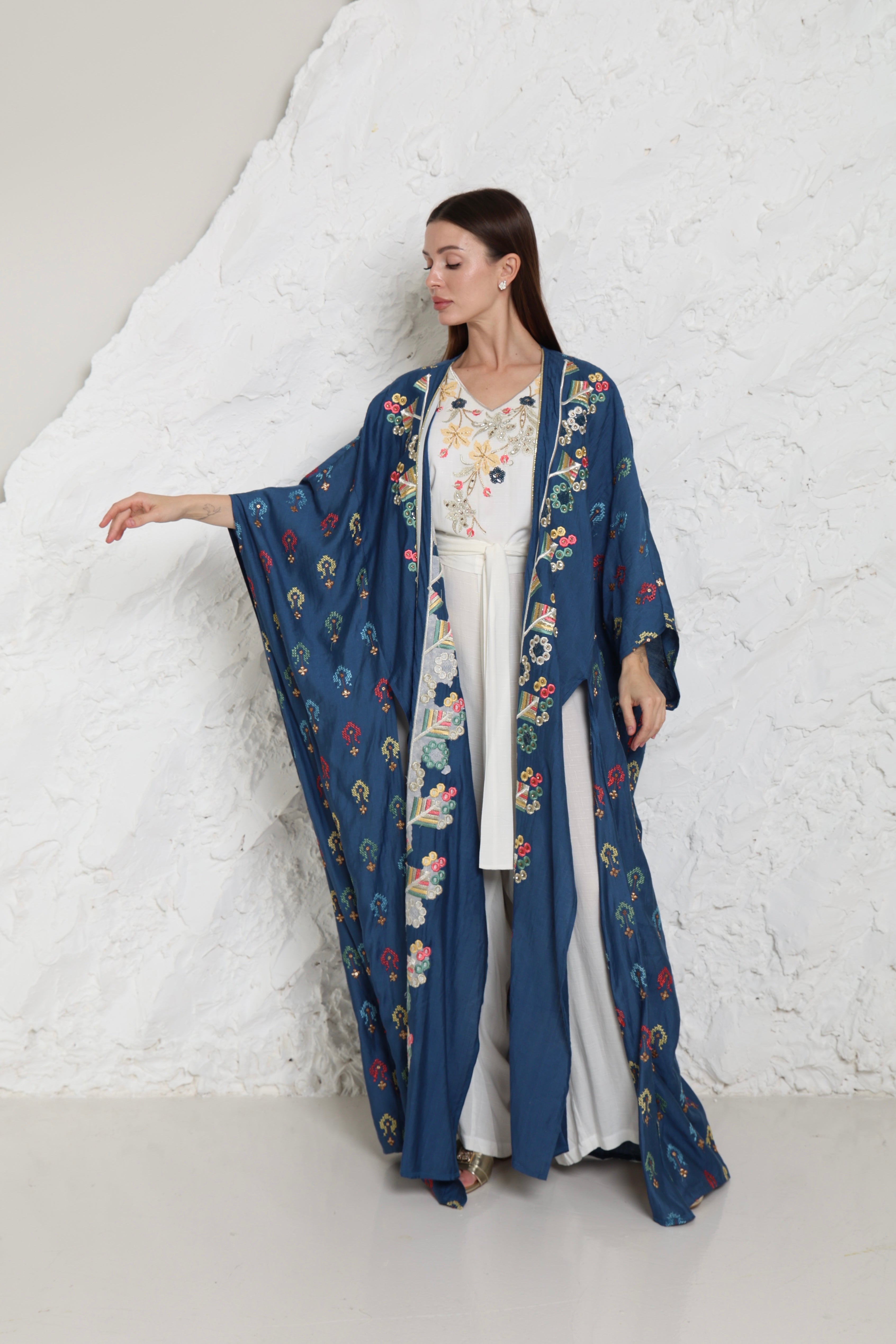 Navy Linen Abaya with Side Slits