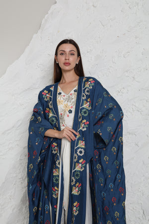 Navy Linen Abaya with Side Slits