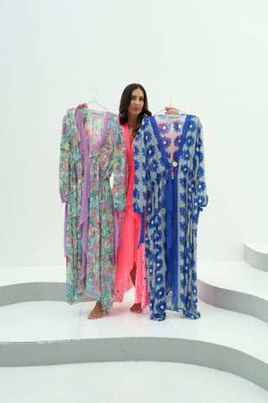 Vibrant Pink Geometric Belted Beach Cover-Up