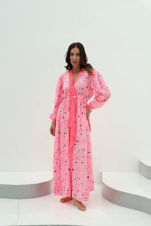 Vibrant Pink Geometric Belted Beach Cover-Up