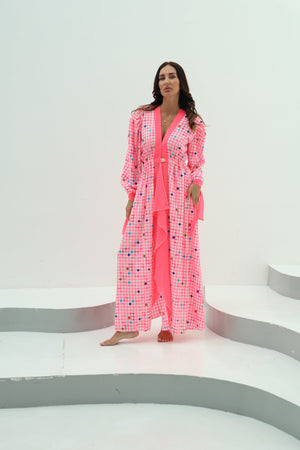 Vibrant Pink Geometric Belted Beach Cover-Up