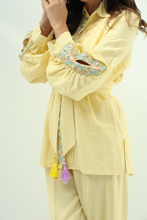 Butter yellow linen set