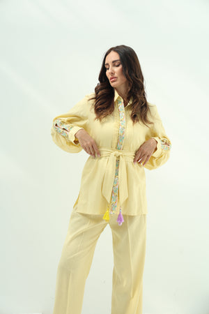 Butter yellow linen set