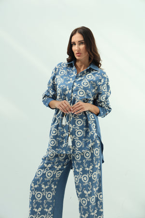 Cotton blue set – jeans embroidered shirt and pants design