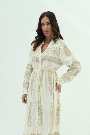 Cotton off white embroidered dress