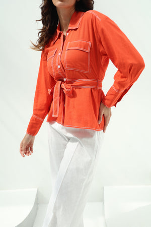 Linen set – pants orange design shirt