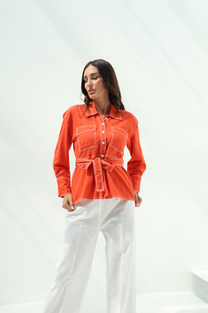 Linen set – pants orange design shirt